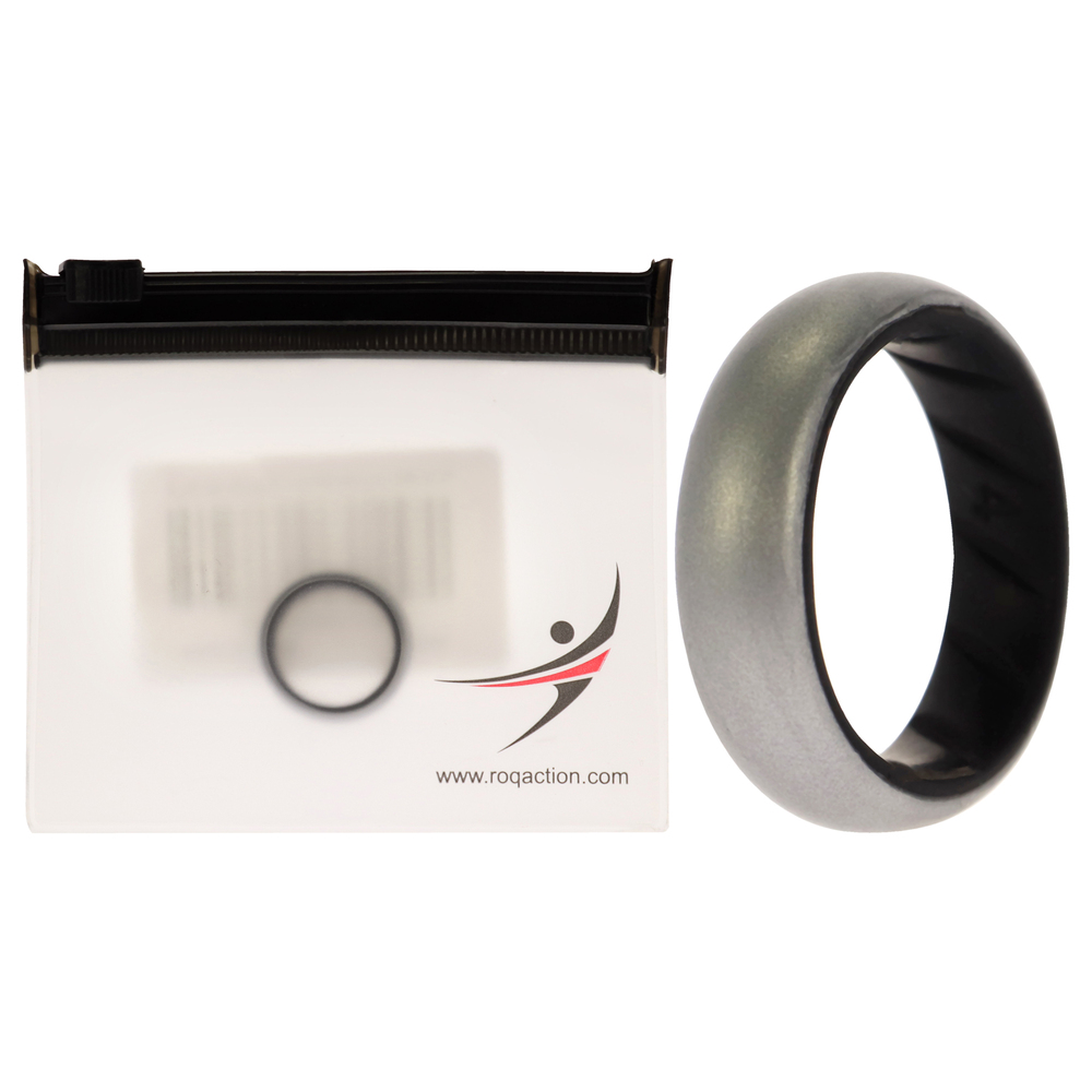 Silicone Wedding BR Solid Ring - Black-Silver by ROQ for Women - 4 mm Ring